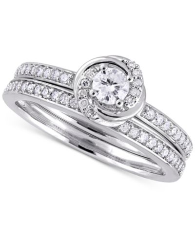 Свадебный набор колец Diamond Swirl Halo в 14k Gold