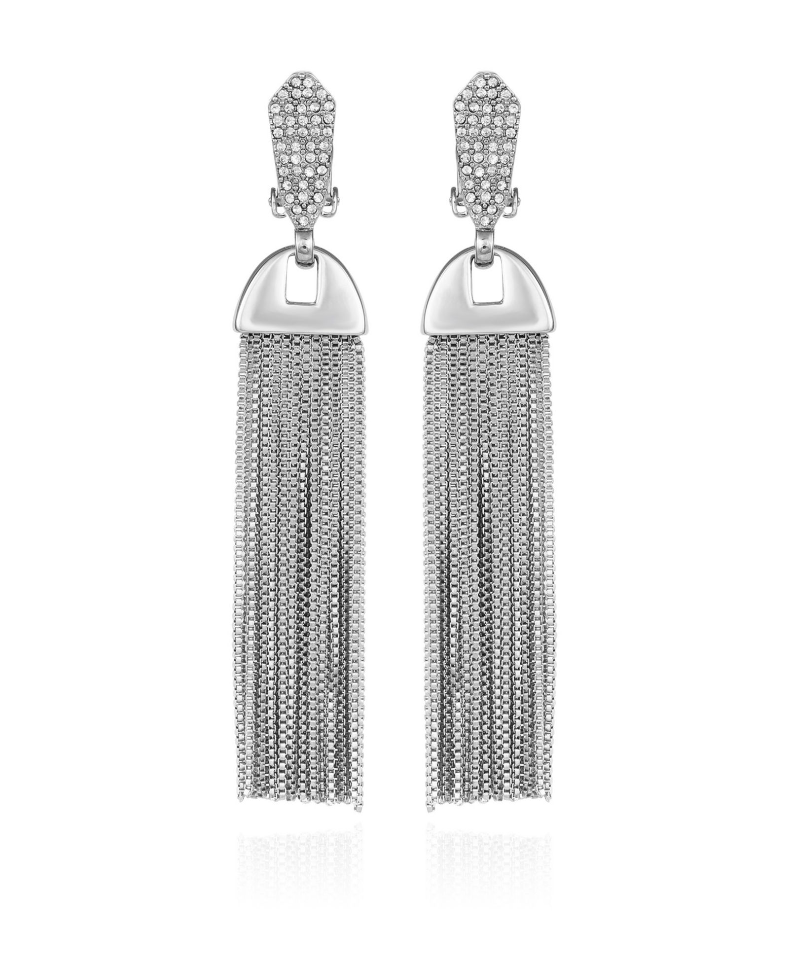 Серьги-подвески Vince Camuto Silver-Tone Pave Tassel Clip Drop