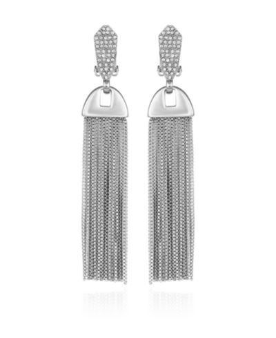 Серьги-подвески Vince Camuto Silver-Tone Pave Tassel Clip Drop