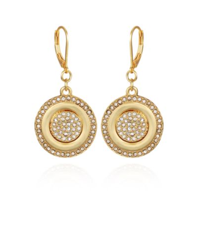 Серьги-подвески с камнями Vince Camuto Gold-Tone Pave Stone Coin Drop