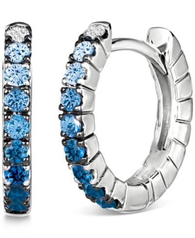 Le Vian® Denim Ombré Sapphire (1/4 ct. t.w.) & White Sapphire (1/20 ct. t.w.) Small Hoop Earrings in 14k White Gold, 0.5"