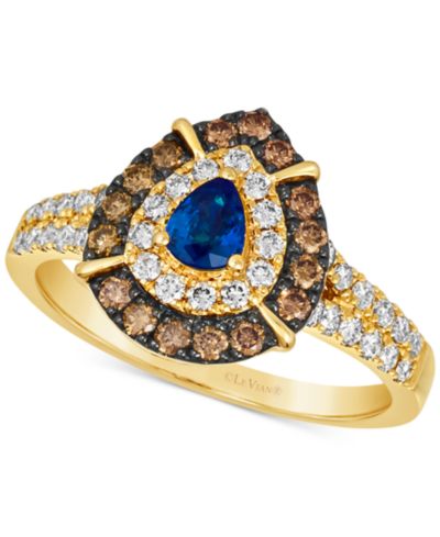 Le Vian® Blue Sapphire (1/3 ct. t.w.) & Diamond (3/4 ct. t.w.) Teardrop Halo Ring in 14k Gold