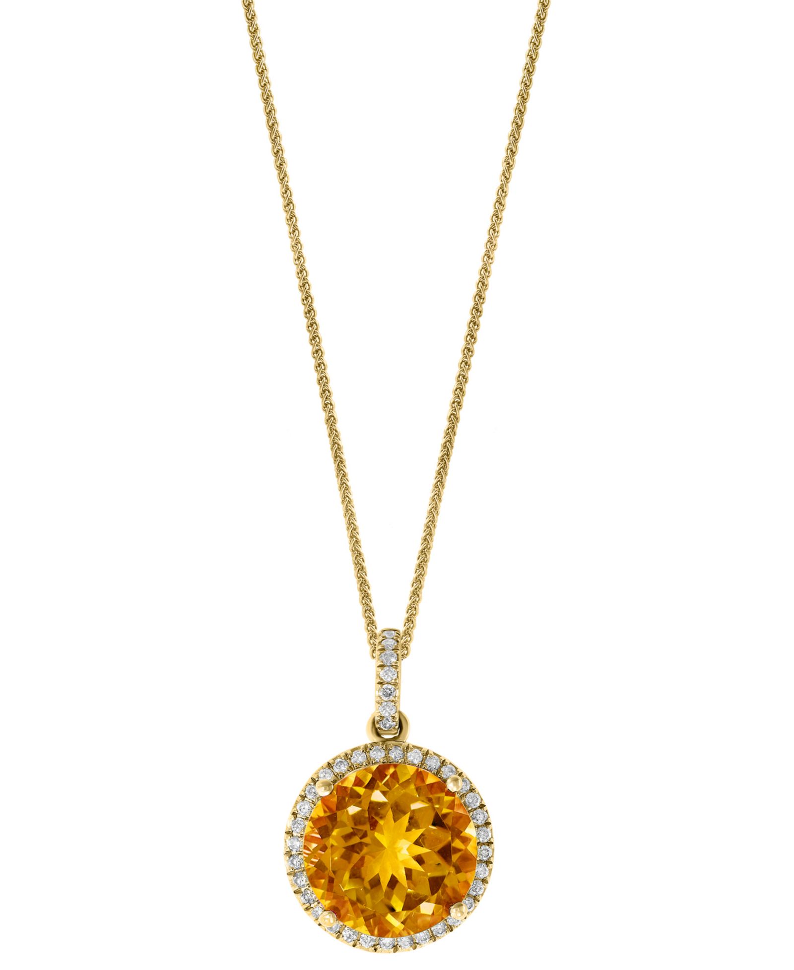 Подвеска-кулон с цитрином и бриллиантом в 14k золоте, 16" + 2" удлинитель
