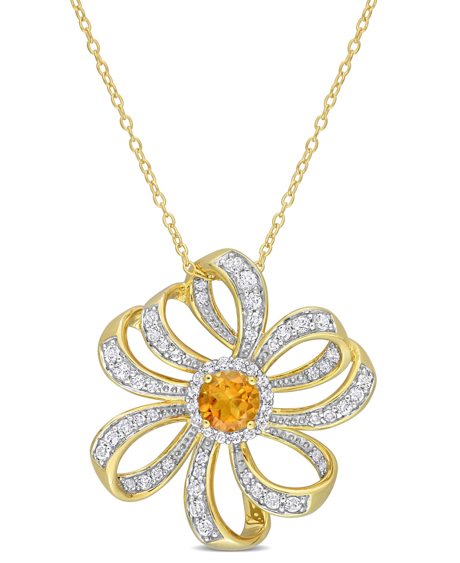 Серьга-подвеска с цитрином и белым топазом в 18k Gold Plated Sterling Silver