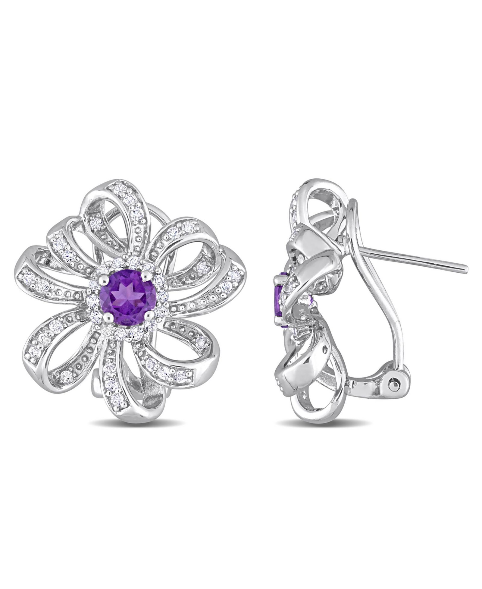 Цветочные серьги с аметистом (7/8 ct. t.w.) и белым топазом (3/4 ct. t.w.) из стерлингового серебра