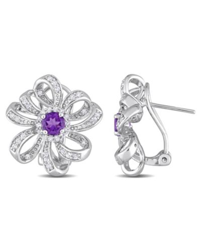 Amethyst (7/8 ct. t.w.) and White Topaz (3/4 ct. t.w.) Floral Earrings in Sterling Silver