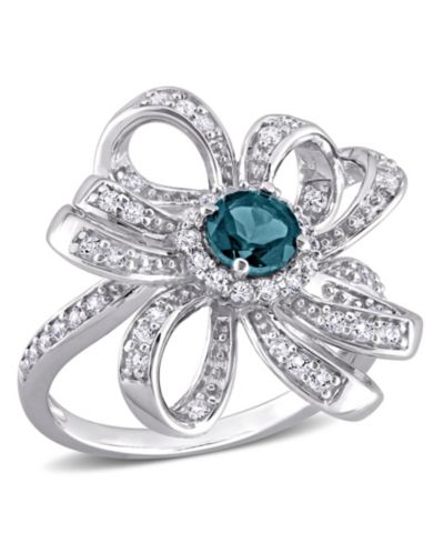 Blue Topaz (1/2 ct. t.w.) and White Topaz (1/2 ct. t.w.) Flower Cocktail Ring in Sterling Silver