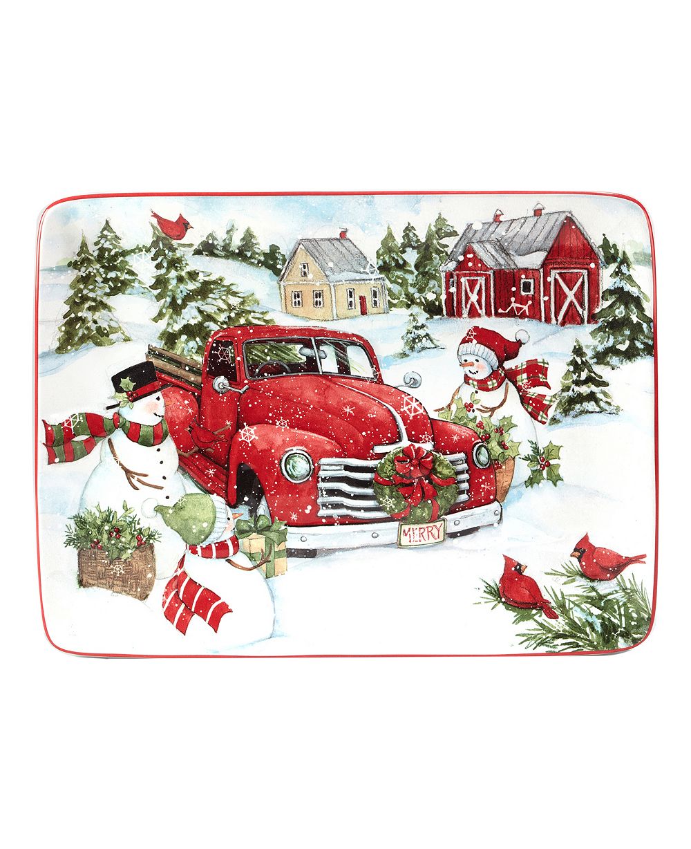 Certified International прямоугольное блюдо Red Truck Snowman