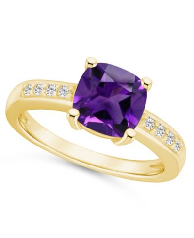 Кольцо с аметистом и бриллиантами 14K Yellow Gold (2 ct.t.w и 1/8 ct.t.w)
