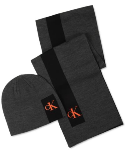Мужской комплект Calvin Klein Silicone CK Monogram Logo Scarf & Beanie Hat