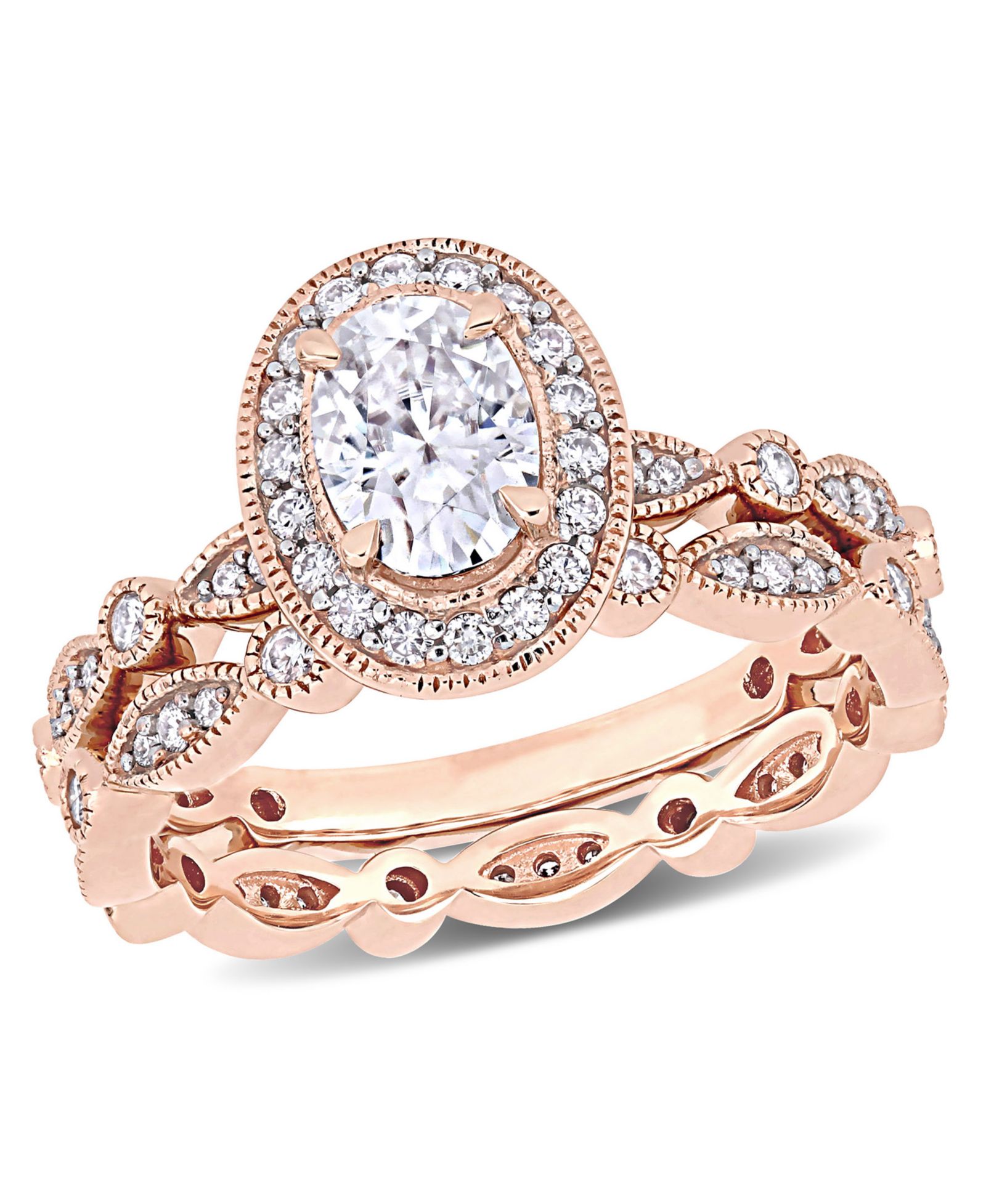 Кольцо невесты Moissanite in 10K Gold Vintage-Like Halo Infinity, 2 Piece