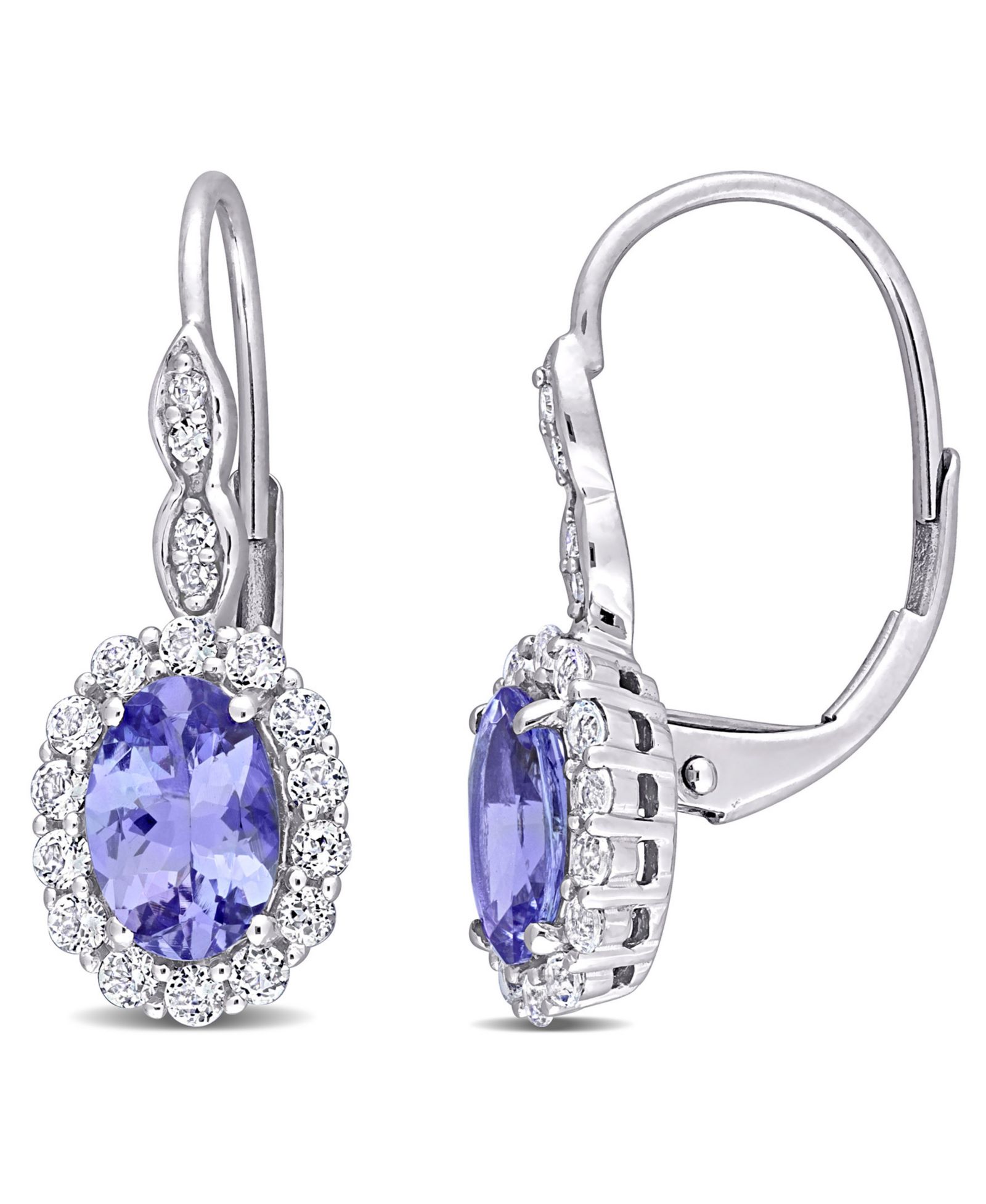 Tanzanite, Topaz и Diamond Accent Vintage-Like Halo Серьга в 14K Белом Золоте