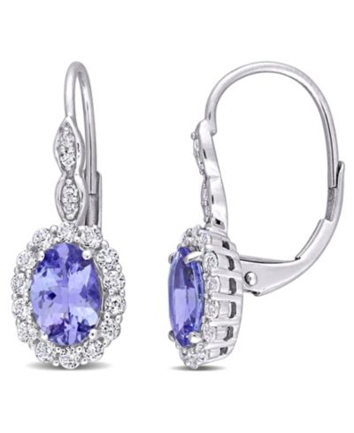 Tanzanite, Topaz и Diamond Accent Vintage-Like Halo Серьга в 14K Белом Золоте