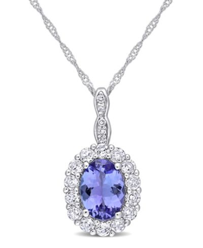 Tanzanite, Topaz and Diamond Accent Vintage-Like Halo Necklace in 14K White Gold