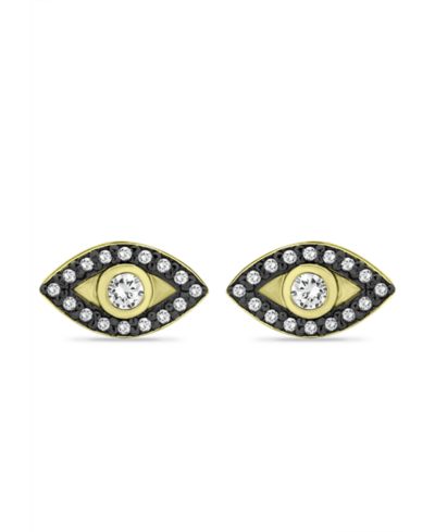 Giani Bernini Cubic Zirconia with Black Rhodium Evil Eye Stud Earrings, 18K Gold over Silver