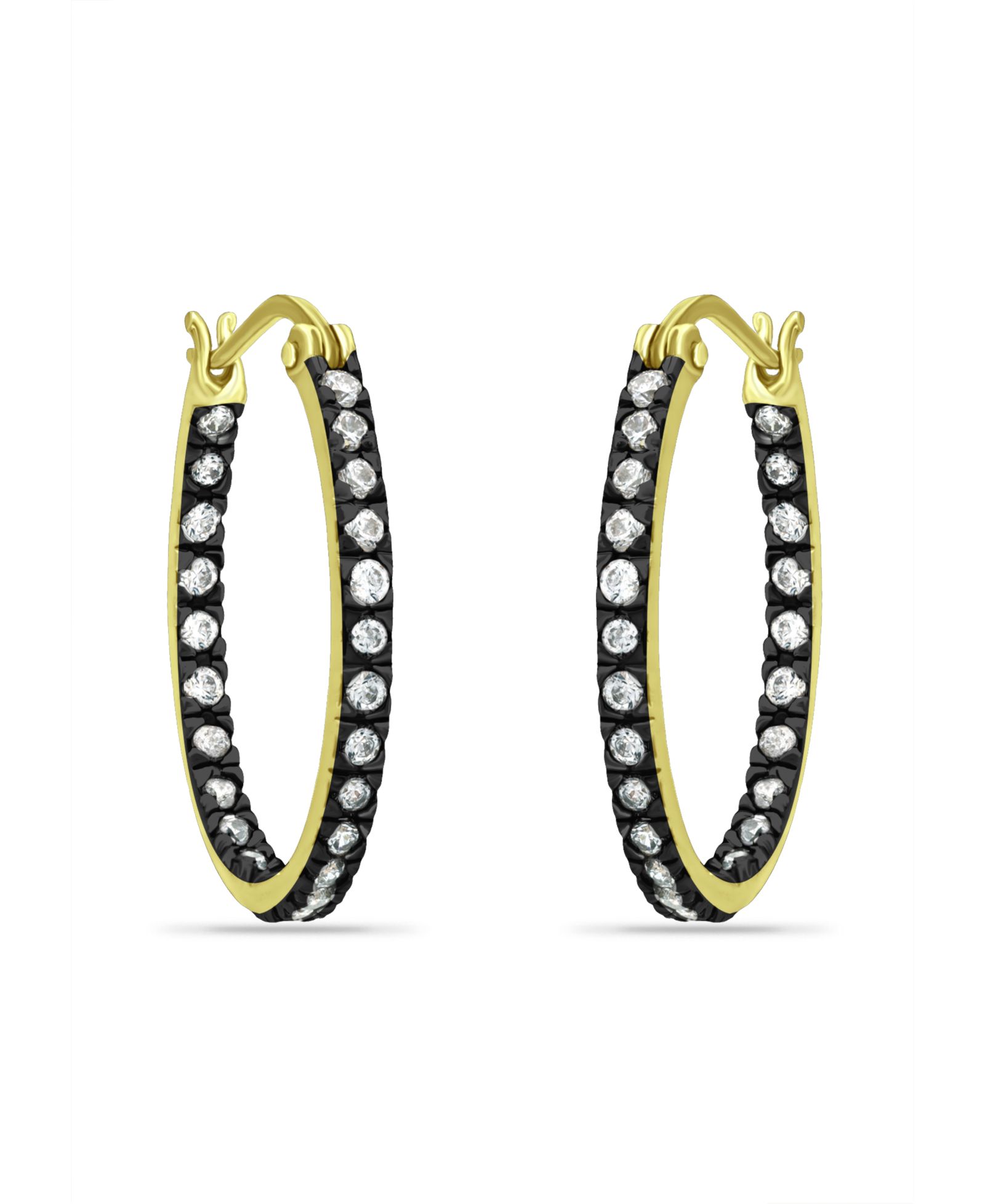 Giani Bernini Серьги-кольца с цирконием 20mm и черным родием, 18K Gold over Silver