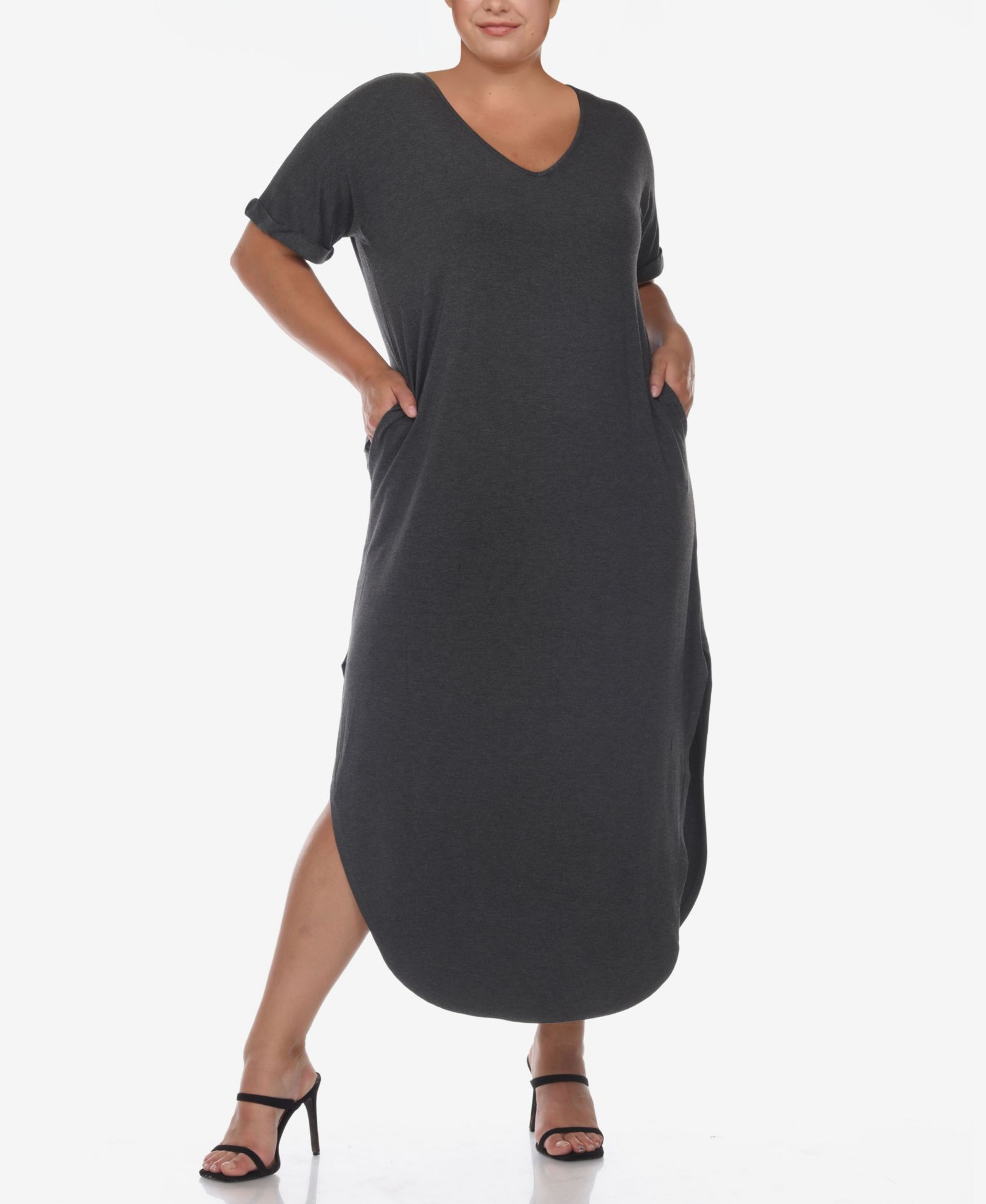 Платье макси White Mark Plus Size Short Sleeve V-neck