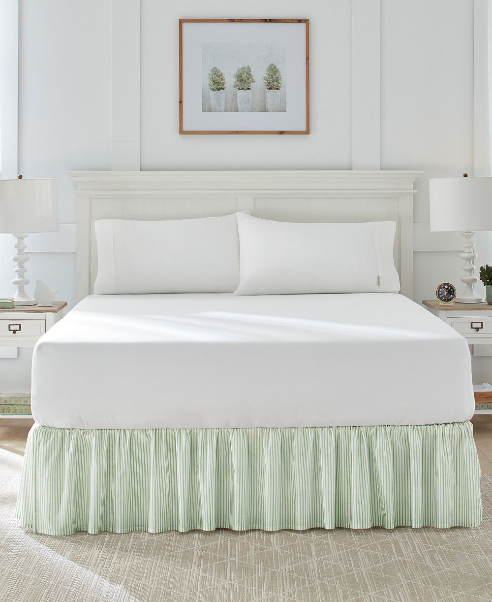 Laura Ashley Ticking Stripe Ruffled Bedskirt, Queen