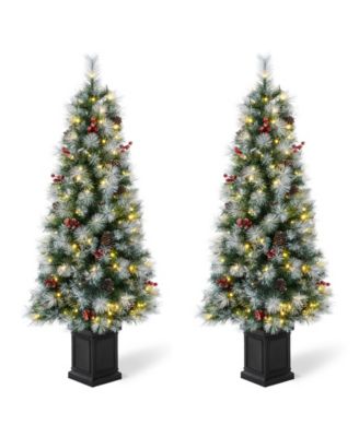Елочка Glitzhome 5' Pre-Lit Pine Artificial Christmas Porch Tree с 150 теплым белым светом, комплект из 2 шт
