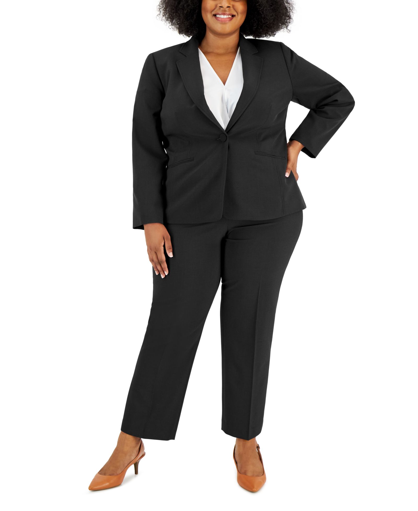 Le Suit Plus Women's Notched-Lapel Blazer 2 Piece Pantsuit