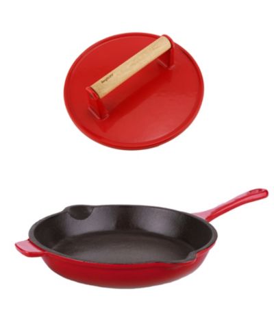 Набор из 2 чугунных сковород BergHOFF Neo 10" с пресс-шпигой для стейков