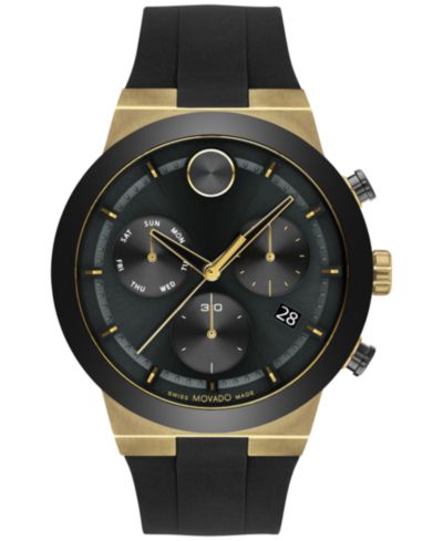 Movado Men's Swiss Chronograph Bold Fusion Black Silicone Strap Watch 45mm