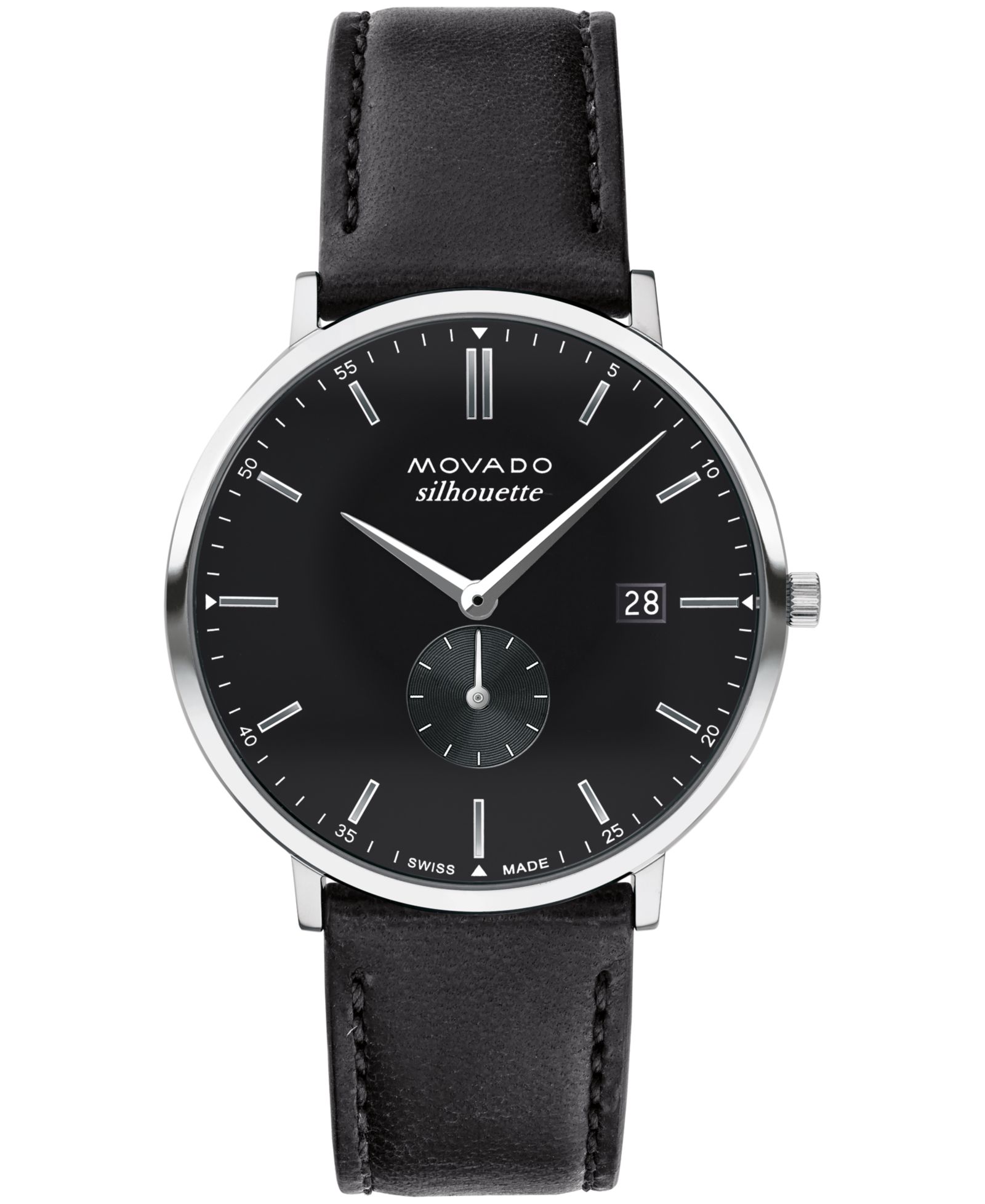 Мужские часы Movado Heritage Black Genuine Leather Strap Watch 40mm
