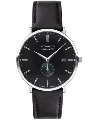 Мужские часы Movado Heritage Black Genuine Leather Strap Watch 40mm