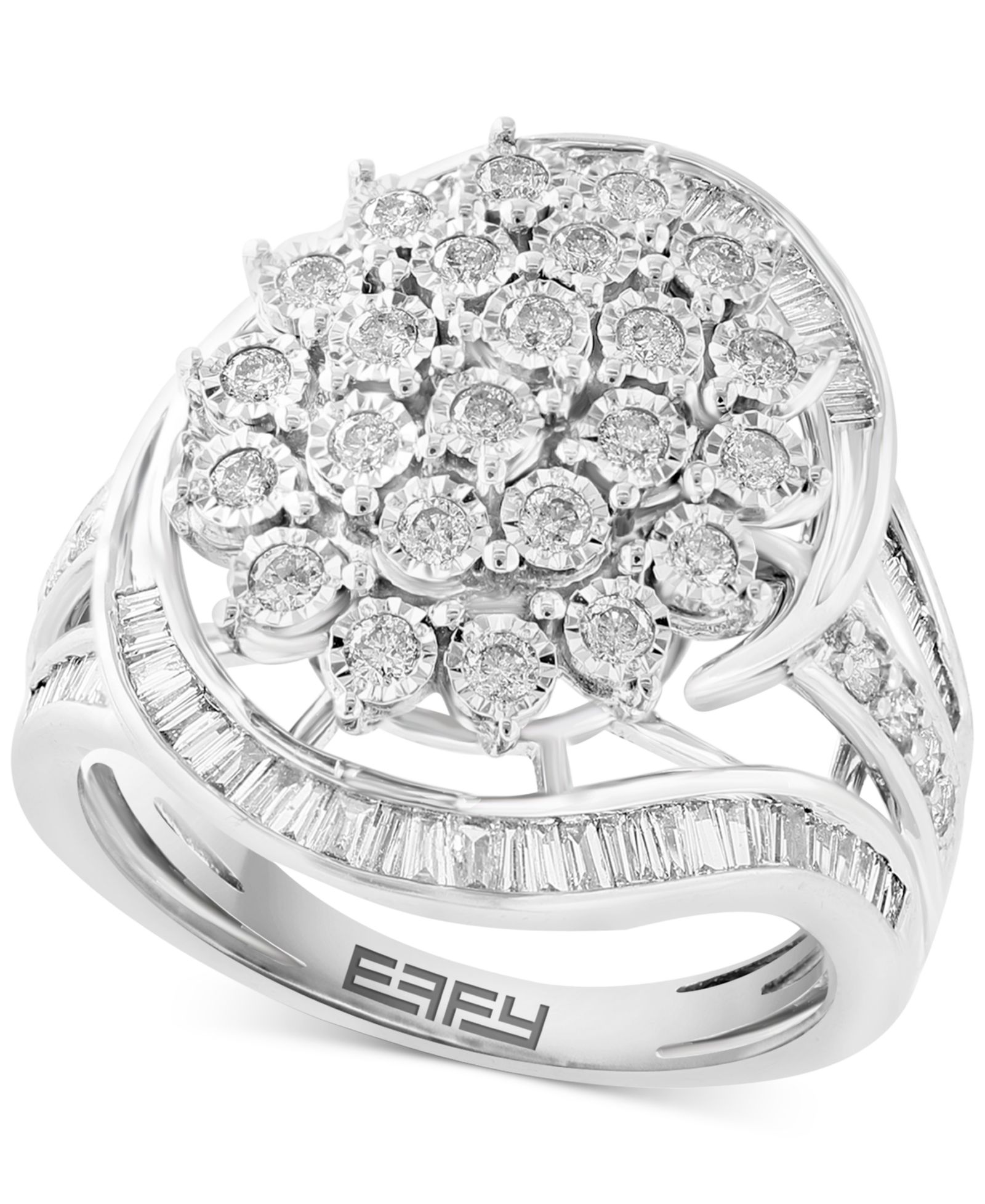 EFFY® Кольцо Diamond Round & Baguette Cluster Swirl (7/8 ct. t.w.) в 14k Gold