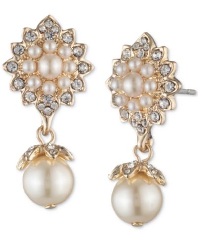 Серьги Marchesa Gold-Tone Crystal & Imitation Pearl Drop