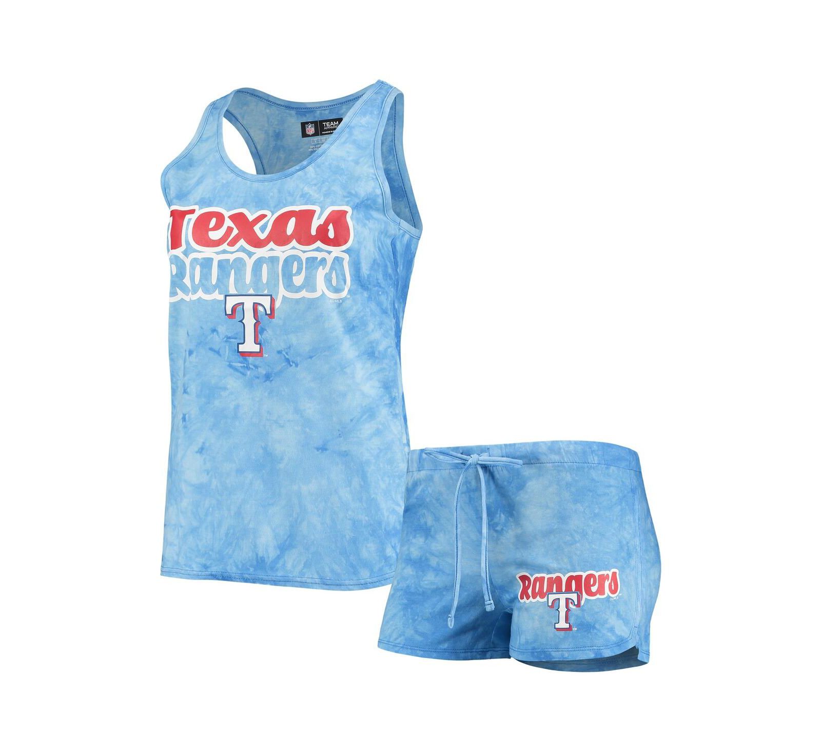 Женский комплект Concepts Sport: майка-топ и шорты с принтом Texas Rangers
