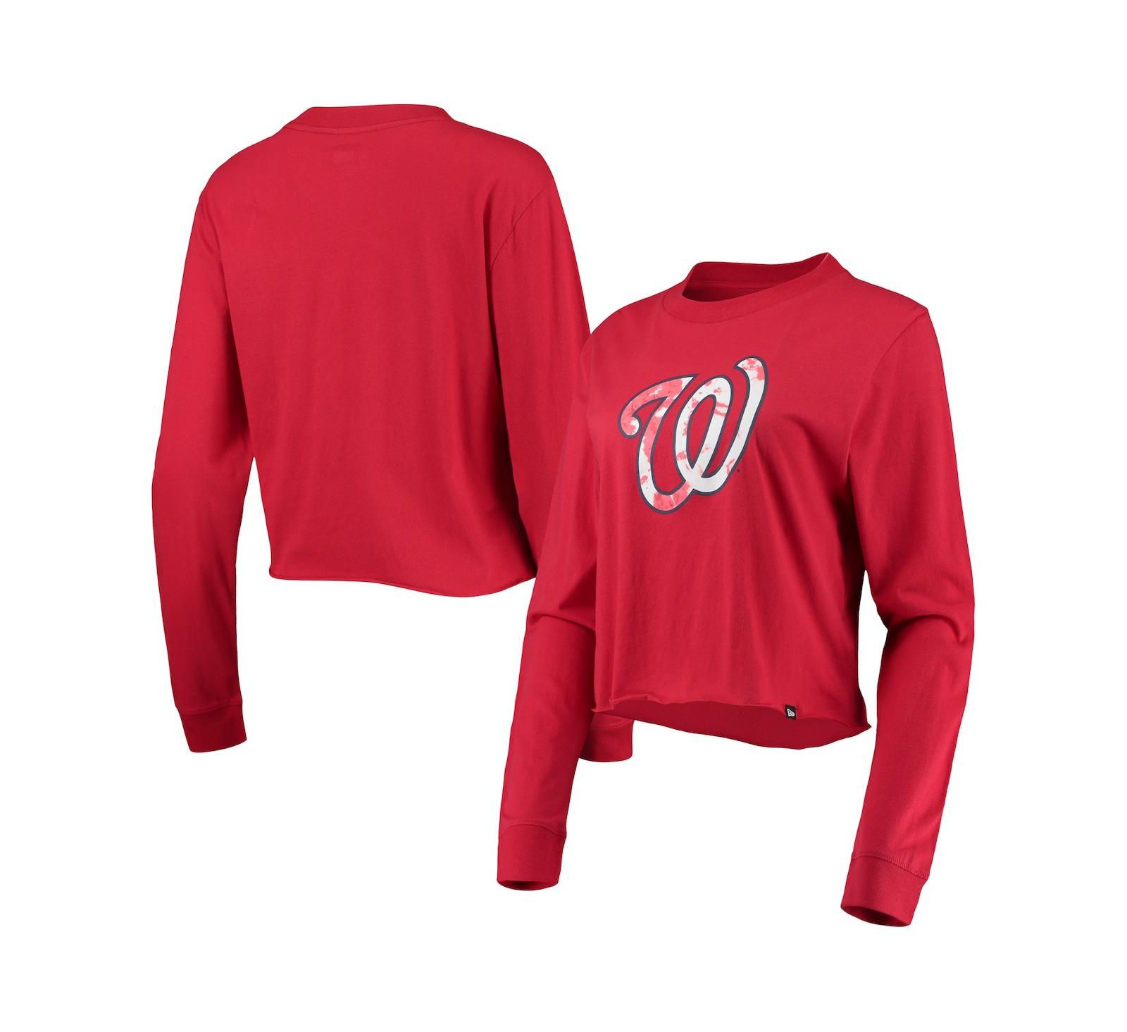Женская укороченная футболка New Era Red Washington Nationals Baby Jersey с длинным рукавом