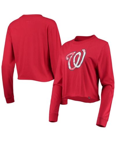 Женская укороченная футболка New Era Red Washington Nationals Baby Jersey с длинным рукавом