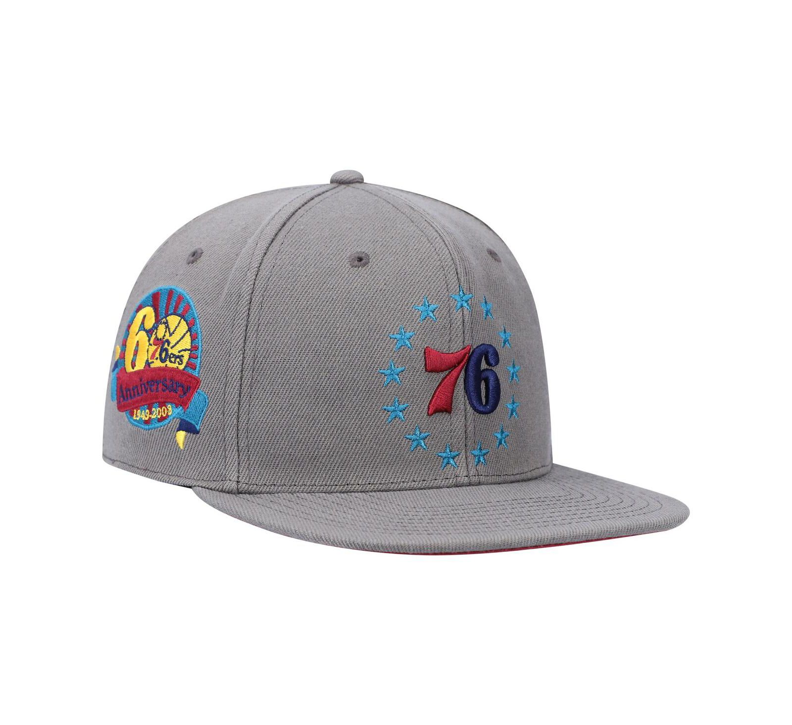 Мужская кепка Mitchell & Ness Charcoal Philadelphia 76ers Hardwood Classics 60th Anniversary Carbon Cabernet Fitted
