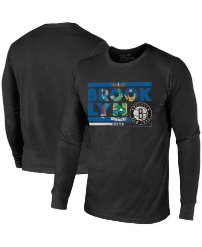 Футболка Men's Majestic Threads Black Brooklyn Nets City and State Tri-Blend Long Sleeve T-shirt