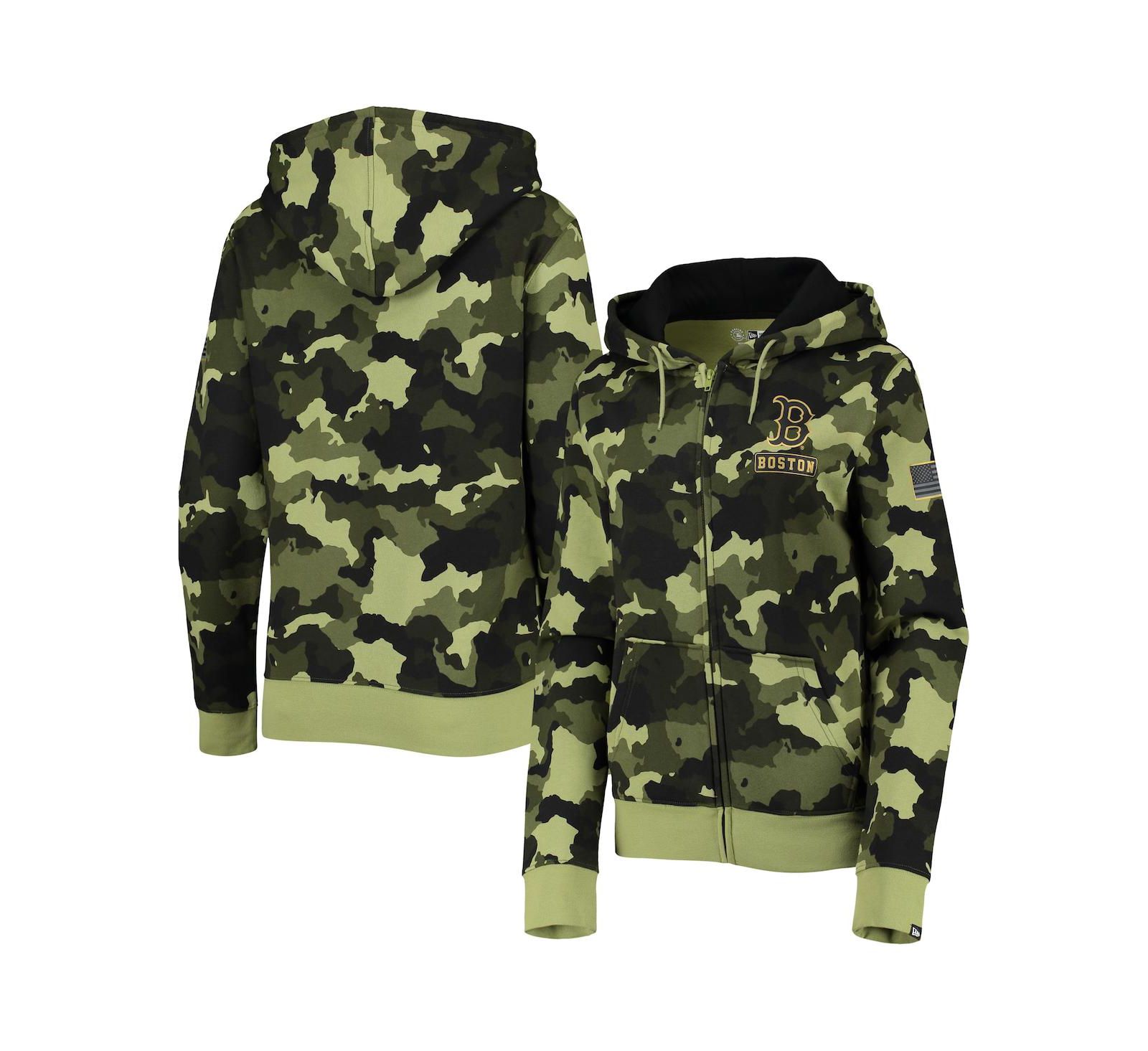 Women's New Era Green Boston Red Sox 2022 MLB Armed Forces Day Camo Full-Zip Hoodie