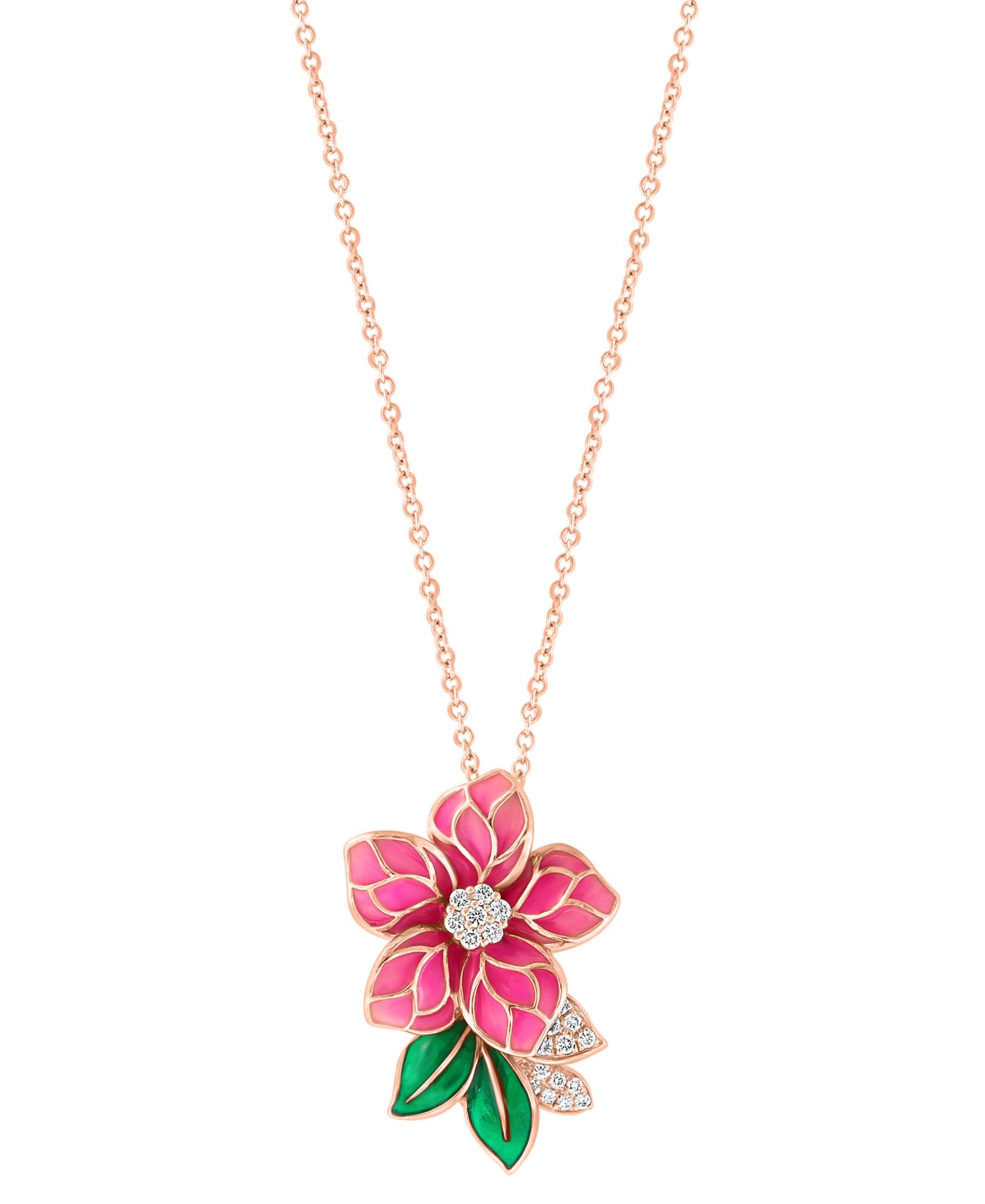 Подвеска-кулон EFFY® с бриллиантом (1/5 ct. t.w.) и эмалевым цветком, 18" в розовом золоте 14k