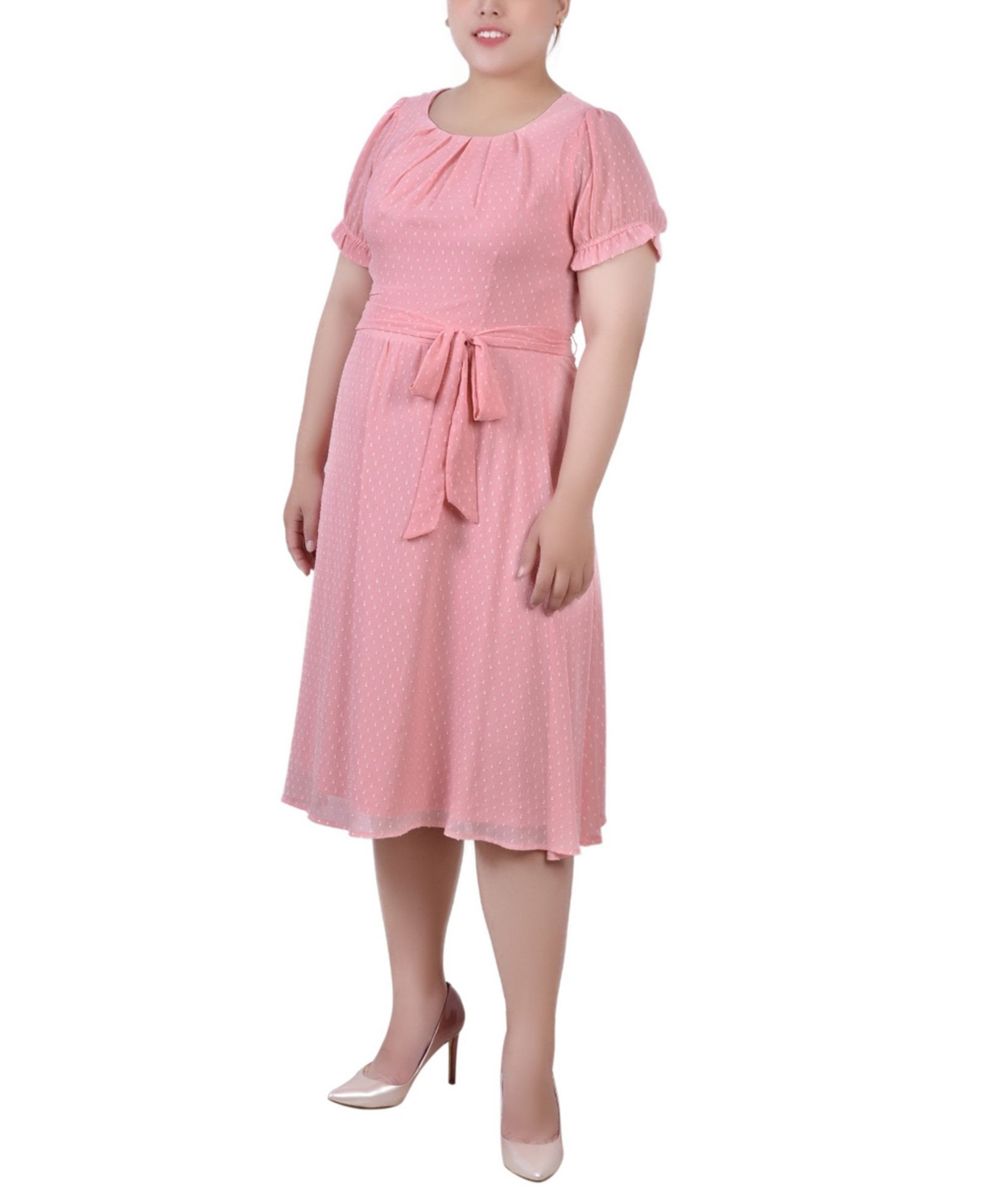 Женское платье NY Collection Plus Size Short Sleeve Belted Swiss Dot
