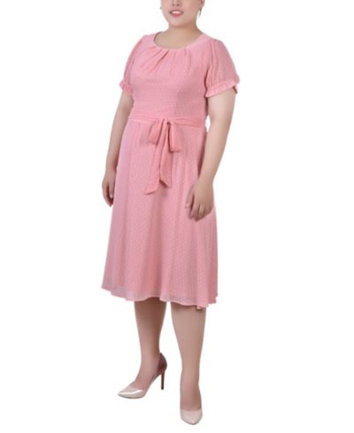 Женское платье NY Collection Plus Size Short Sleeve Belted Swiss Dot