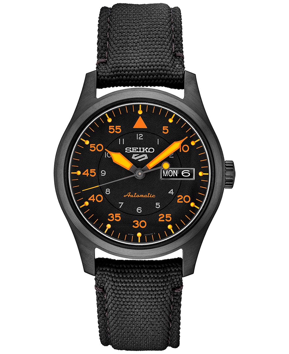 Seiko Men's Automatic 5 Sports Black Nylon Strap Watch 39mm
