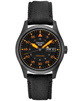 Seiko Men's Automatic 5 Sports Black Nylon Strap Watch 39mm