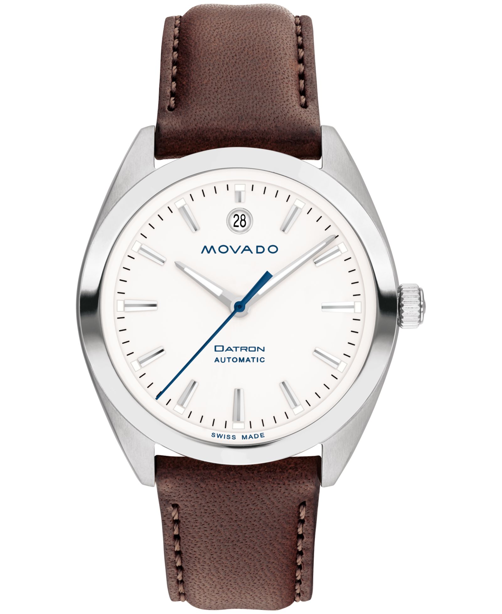 Movado Мужские часы Heritage Datron Swiss Automatic Chocolate Genuine Leather Strap Watch 40mm