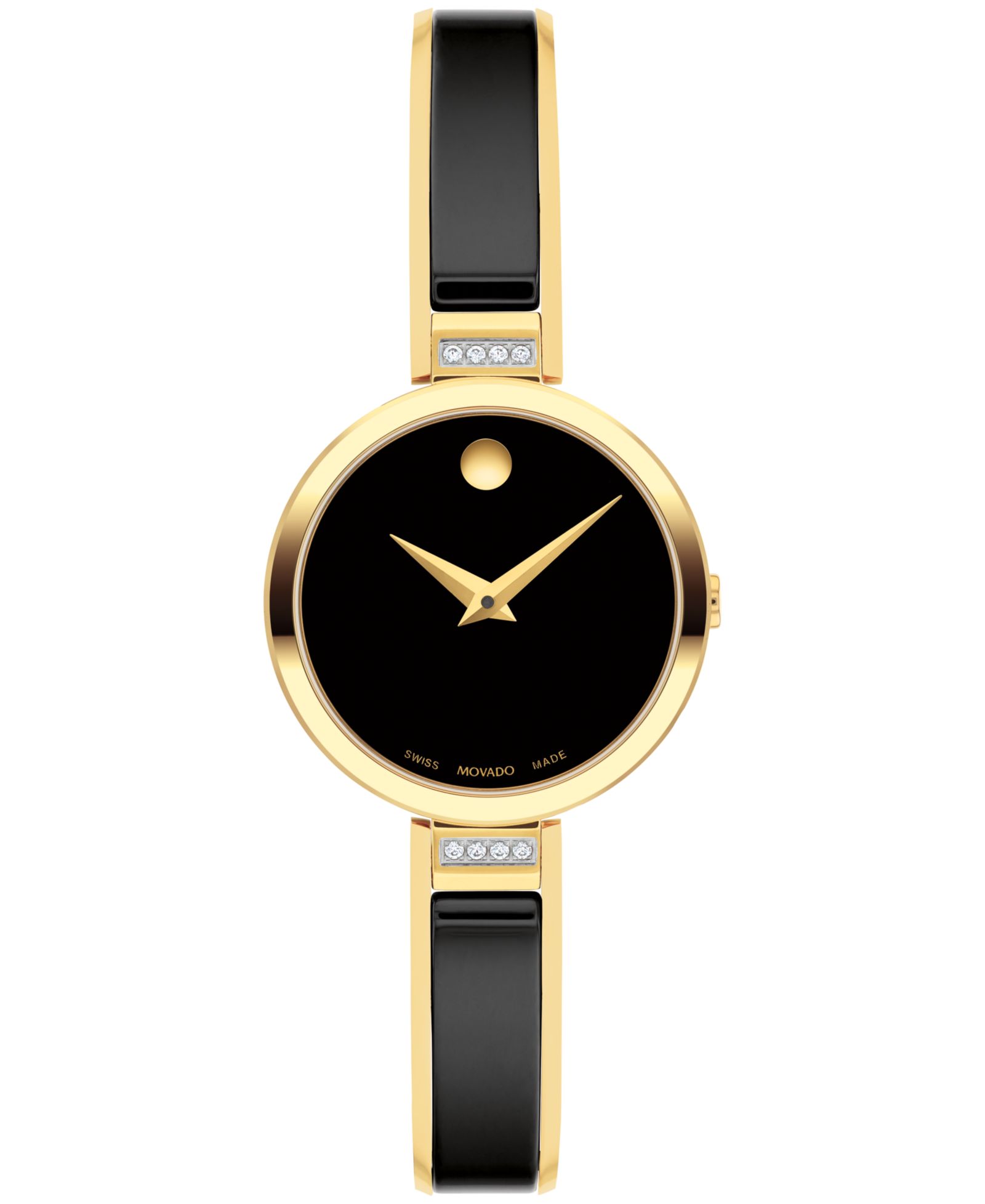 Женские часы Movado Moda Swiss Quartz Black Ceramic Yellow PVD 24mm