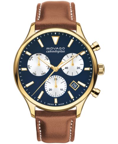 Movado Мужские часы Heritage Calendoplan Swiss Quartz Chronograph Cognac Genuine Leather Strap 43mm
