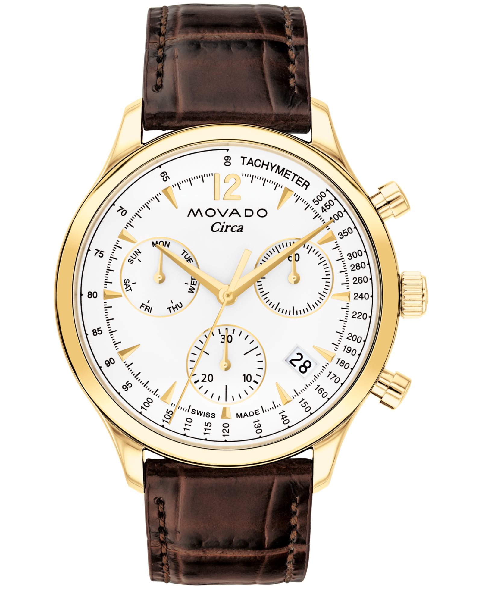 Movado Men's Heritage Circa Swiss Quartz Chronograph Brown Genuine Leather Strap Watch 43mm