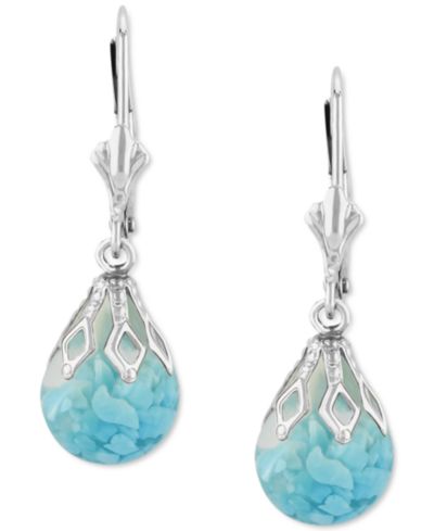 Серьги-подвески с бирюзовой крошкой из стерлингового серебра