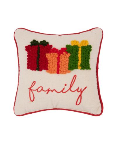 Christmas Presents "Family" French Knot Mini Accent Pillow 8" x 8"