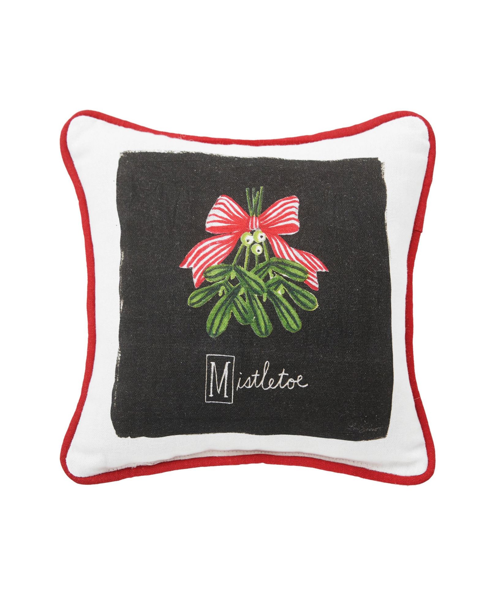 Christmas Mistletoe Alphabet 100% Cotton Printed Mini Accent Pillow 8" x 8"