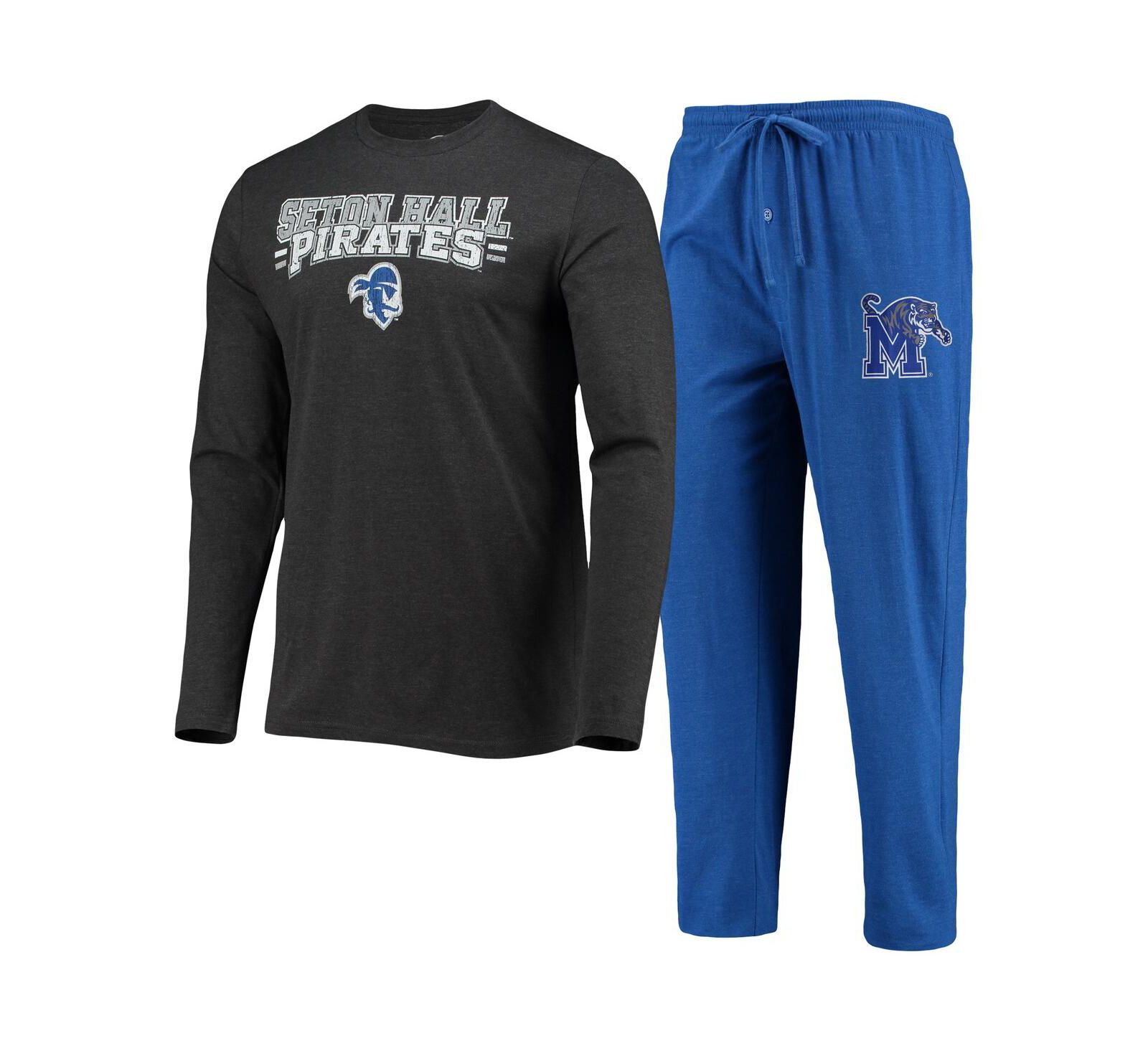 Мужской комплект Concepts Sport Blue, Heathered Charcoal Seton Hall Pirates Meter: футболка с длинным рукавом и брюки для сна