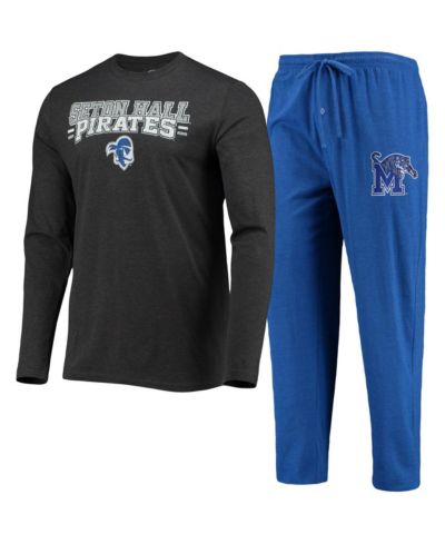 Мужской комплект Concepts Sport Blue, Heathered Charcoal Seton Hall Pirates Meter: футболка с длинным рукавом и брюки для сна